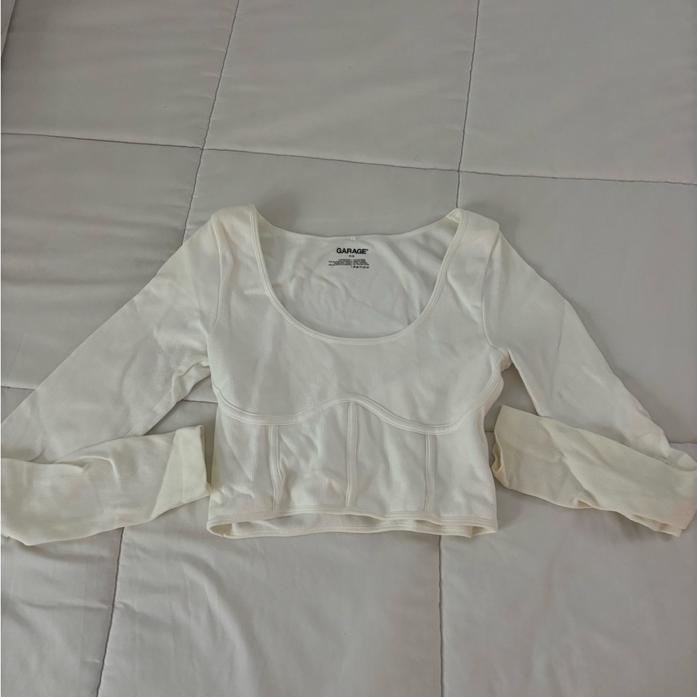 Garage Cream Long Sleeve Crop Top